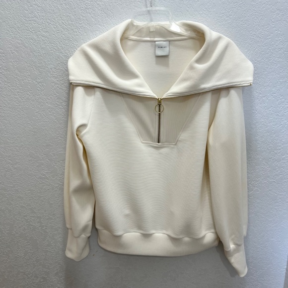 Varley Vine half zip cream ottoman pullover ribbed top - Picture 4 of 13